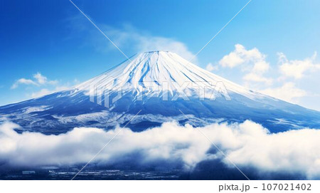 富士山と雲、空と高い山の日本的な自然風景　AI生成画像 107021402