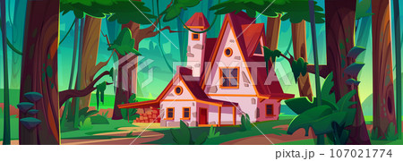 House building in jungle forest vector background House building in jungle forest vector background 107021774