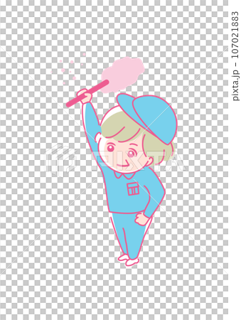 Illustration material: Spring cleaning icon_Cleaning work_Senior woman Illustration material: Spring cleaning icon_Cleaning work_Senior woman 107021883