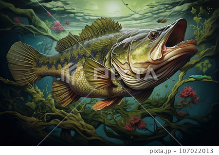 Image of largemouth bass fish. Underwaterのイラスト素材 [107022013] - PIXTA