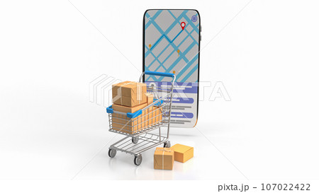 The trolley and mobile app for e commerces concept 3d rendering 107022422