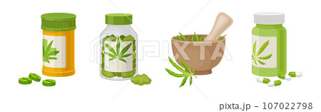Cannabis Plant Green Leaf and Marijuana Product Vector Set Cannabis Plant Green Leaf and Marijuana Product Vector Set 107022798
