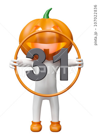 Halloween date with pumpkin head man hand holding calendar isolated. 3d render illustration 107022836