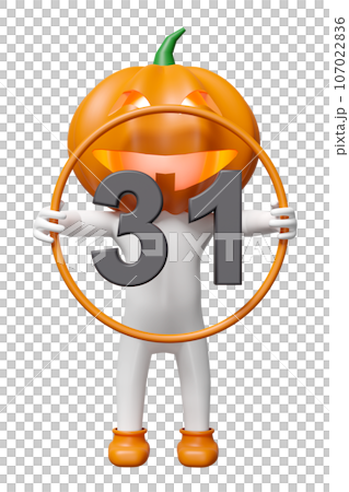 Halloween date with pumpkin head man hand holding calendar isolated. 3d render illustration 107022836