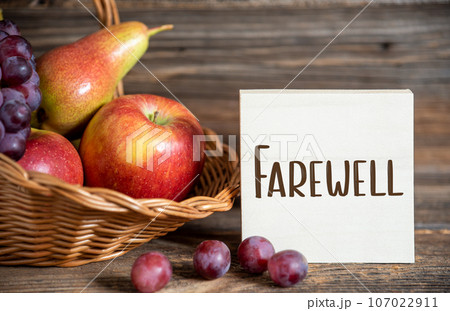 Fall Decoration with Fruits and Text Farewell 107022911