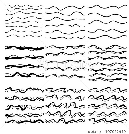Abstract Wave Line. Abstract Striped geometric flow sketch. Curve element. Minimal curve graphic set. 107022939