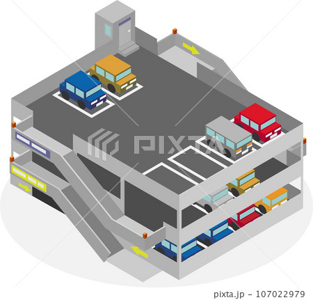 アイソメトリックな自走式立体駐車場の建物 107022979
