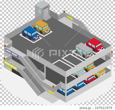 アイソメトリックな自走式立体駐車場の建物 107022979