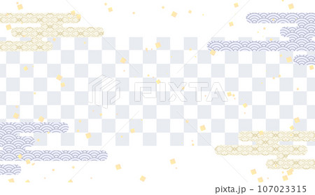 市松模様にエ雲と金箔をあしらったシンプルな和柄背景イラスト素材 107023315
