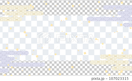 市松模様にエ雲と金箔をあしらったシンプルな和柄背景イラスト素材 107023315