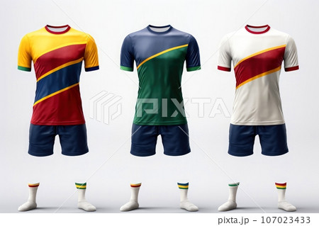 Mockup sports football team uniforms multicolors shirt, Generative AI illustration 107023433