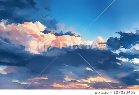 茜色の空と雲　イラスト　背景素材 107023458