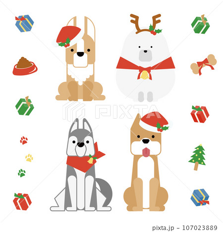 可愛い犬の座り姿(クリスマス)セットA 可愛い犬の座り姿(クリスマス)セットA 107023889