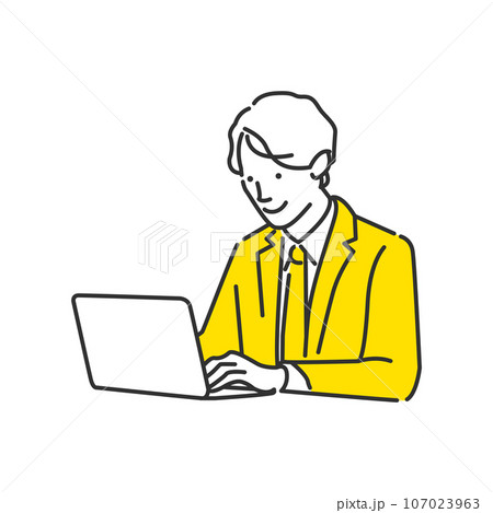 パソコン画面に向かって資料作成をするビジネスパーソンのイラスト 107023963