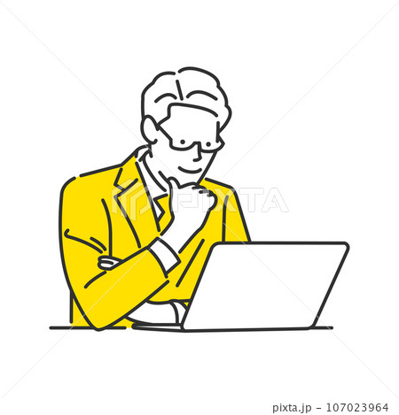 腕組みしてノートパソコンを見つめるビジネスパーソンのイラスト 107023964