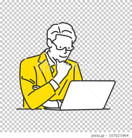 腕組みしてノートパソコンを見つめるビジネスパーソンのイラスト 107023964