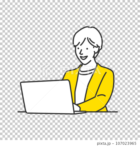 明るい表情でパソコンに向かって文章を作成するビジネスパーソンのイラスト 明るい表情でパソコンに向かって文章を作成するビジネスパーソンのイラスト 107023965