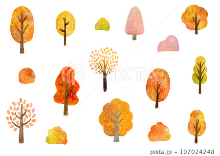 紅葉した木々の水彩画イラスト 紅葉した木々の水彩画イラスト 107024248