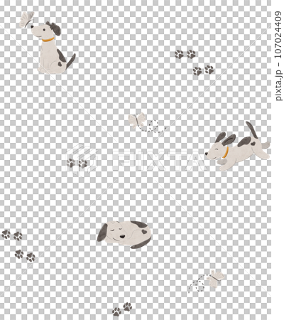 Seamless minimal pattern with cute puppy, butterfly. Simple dog and insect. Endless background in scandinavian style. Stylized digital illustration. Scandi repeating texture for wrapping paper, fabric Seamless minimal pattern with cute puppy, butterfly. Simple dog and insect. Endless background in scandinavian style. Stylized digital illustration. Scandi repeating texture for wrapping paper, fabric 107024409