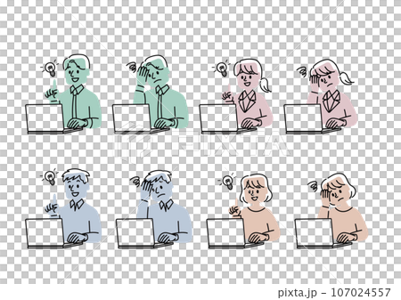ノートパソコンを使用している若い人たちのイラストセット 107024557
