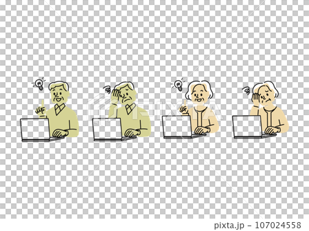 Illustration set of seniors using laptops 107024558