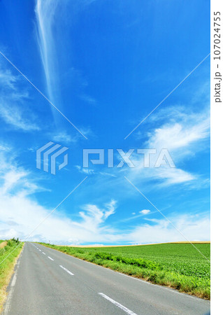 北海道 夏の青空と美瑛の道 北海道 夏の青空と美瑛の道 107024755