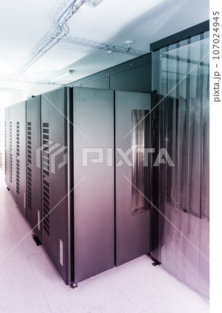 server racks inside datacenter of internet service provider 107024945