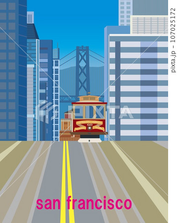 サンフランシスコ san francisco ケーブルカー ベイブリッジ トラベルポスター サンフランシスコ san francisco ケーブルカー ベイブリッジ トラベルポスター 107025172