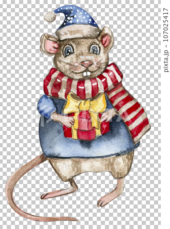 Watercolor Christmas mice in cartoon style. Watercolor Christmas hand drawn illustration for cards, backgrounds, scrapbooking and your design. Perfect for wedding invitation. Watercolor Christmas mice in cartoon style. Watercolor Christmas hand drawn illustration for cards, backgrounds, scrapbooking and your design. Perfect for wedding invitation. 107025417