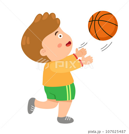 Kid boy playing basketball vector 107025487