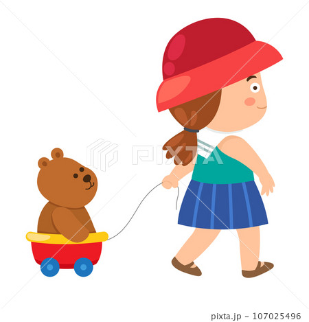 Kid girl with teddy bear vector Kid girl with teddy bear vector 107025496