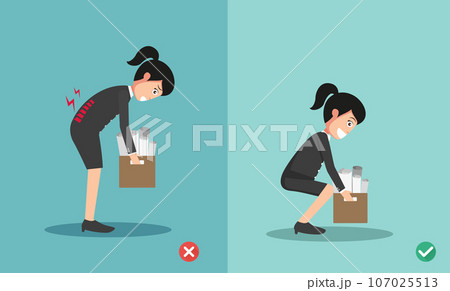 Improper versus against proper lifting illustration vector 107025513