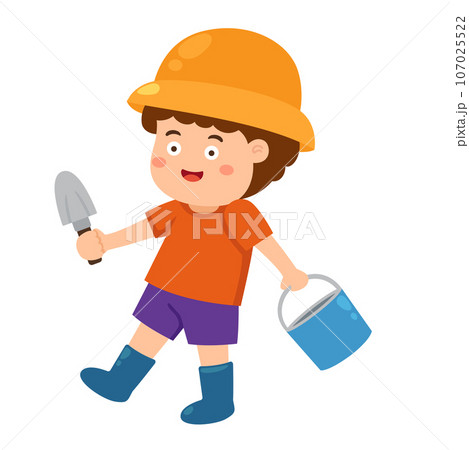 illustration cartoon young smiling boy gardener 107025522
