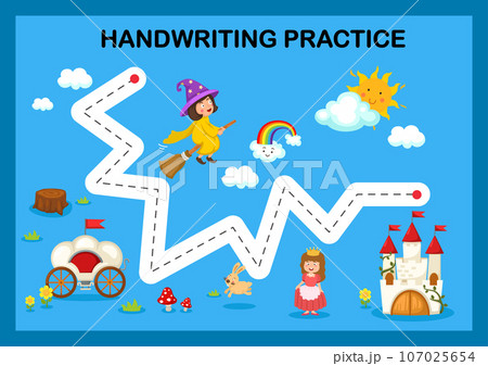 Handwriting practice sheet illustration vector Handwriting practice sheet illustration vector 107025654