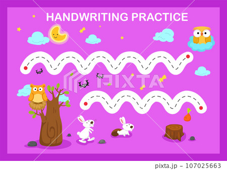 Handwriting practice sheet illustration vector 107025663