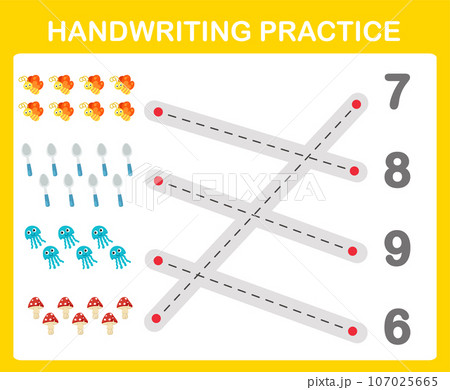 Handwriting practice sheet illustration vector Handwriting practice sheet illustration vector 107025665