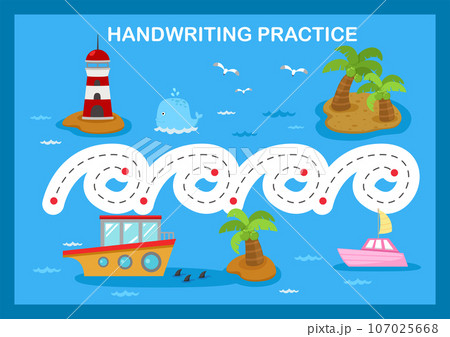Handwriting practice sheet illustration vector Handwriting practice sheet illustration vector 107025668