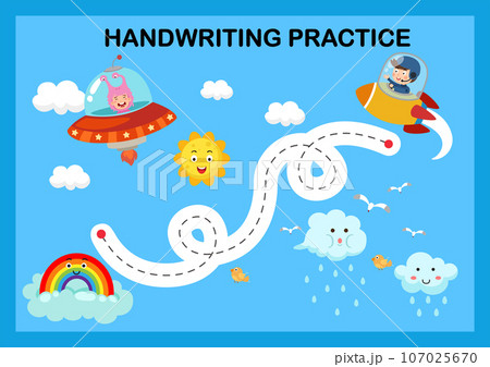 Handwriting practice sheet illustration vector Handwriting practice sheet illustration vector 107025670