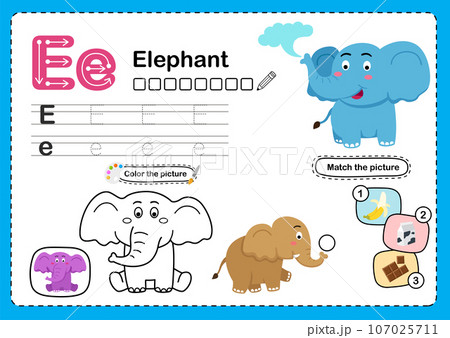 Illustration Isolated Animal Alphabet Letter E-Elephant Illustration Isolated Animal Alphabet Letter E-Elephant 107025711