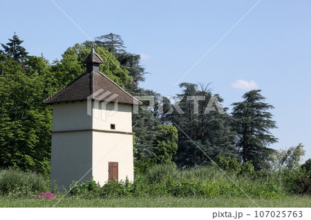 Dovecote at a traffic circle in Jassans, France 107025763