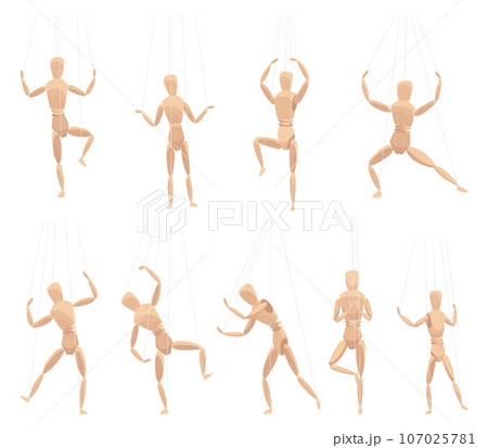 Wooden mannequin with joints in different poses Vector Image