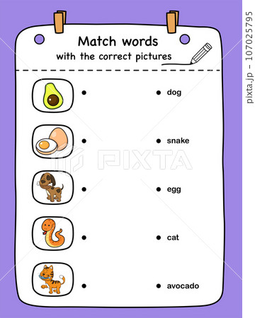 Match words with the correct pictures illustration, vector Match words with the correct pictures illustration, vector 107025795