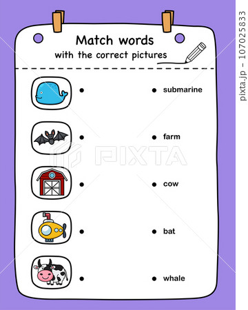 Match words with the correct pictures illustration, vector Match words with the correct pictures illustration, vector 107025833