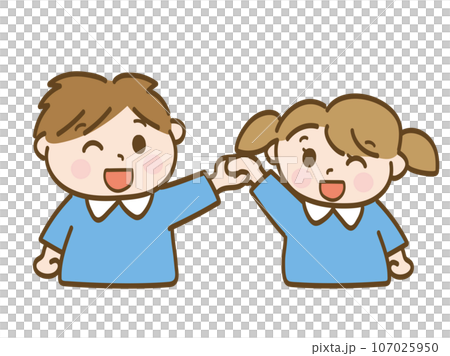 A boy and a girl holding hands in a friendly manner_Siblings of nursery school children 107025950