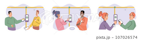 Cashless payment. Vector illustration. Contactless payment and touchless technology provide convenient and safer ways to make transactions NFC chip technology enables secure and efficient contactless Cashless payment. Vector illustration. Contactless payment and touchless technology provide convenient and safer ways to make transactions NFC chip technology enables secure and efficient contactless 107026574