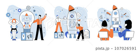 Team solving complex problems. Teamwork vector illustration metaphor. Finding new ideas Problem solving Teamwork search for solutions Stages of business implementation, startup, problem solving 107026591