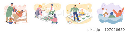 Game together. Family fun. Friendship time. Vector illustration. Board games provide excellent opportunity for quality family time Playing games with friends brings out competitive spirit and creates Game together. Family fun. Friendship time. Vector illustration. Board games provide excellent opportunity for quality family time Playing games with friends brings out competitive spirit and creates 107026620
