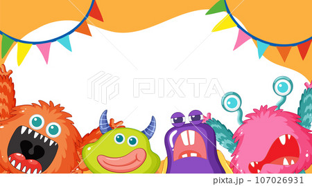 Cute Alien Monster Cartoon Character Friends Frame Background 107026931