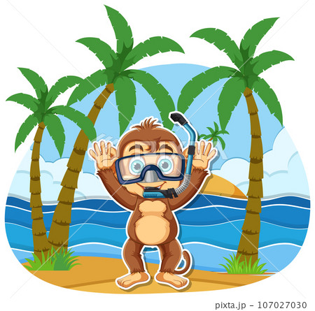 Cute money cartoon on the beach wearing snorkeling 107027030