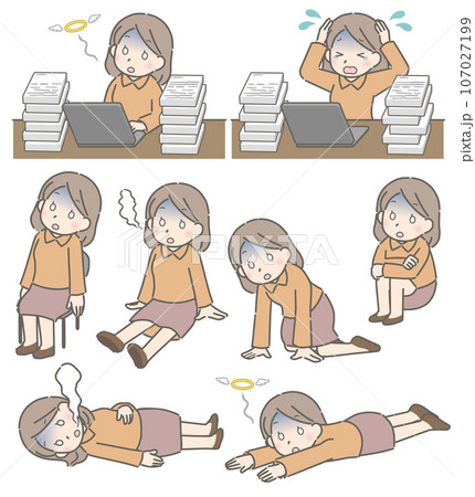 疲れて放心状態になる若い女性（私服） 107027199